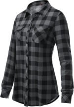 Novastelix Chic Women's Soft Stretchy Knit Plaid Button-Down Blouse with Roll-Up Sleeves - Image 3