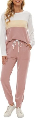 Novastelix Two Piece Outfits for Women,Long Sleeve Crewneck Pullover Tops and Pants Sweatsuits Lounge Set with Pockets
