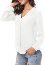Novastelix Chic Women's V-Neck Ruffled Shoulder Chiffon Blouse - Stylish Button-Down for Business & Casual Wear - Image 4