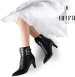 Novastelix Chic Women's Kitten Heel Ankle Booties with Pointed Toe, Stylish Metal Buckle, Dual Straps, and Convenient Side Zipper - Image 3