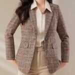 Novastelix Sleek Women's Tartan Plaid Blazer ?C Slim Fit, Crystal Button, Office Essential