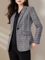 Novastelix Sleek Women's Tartan Plaid Blazer ?C Slim Fit, Crystal Button, Office Essential - Image 4