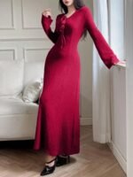 Novastelix Elegant lady's long-sleeved simple basic solid-color dress - Image 4