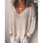 Novastelix Fashion Summer New Women T-Shirt Solid Color Casual Versatile  Loose Tops V-Neck Blouses Long Sleeve Shirt Perspective Y2K Tops - Image 3