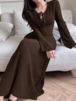 Novastelix Elegant lady's long-sleeved simple basic solid-color dress - Image 5