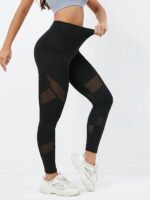 Novastelix Women's high-waisted leggings with pockets, hip-lifting and slimming, with mesh stitching for a hazy effect, suitable for outdoo