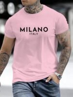 Novastelix Men's 100% pure cotton fashionable casual loose Italian style Milan letter printed round neck short sleeved T-shirt top - Image 12