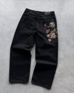 Novastelix Vintage Low Waist Hip Hop Cherry Blossom Embroidered Jeans  Wide Leg Trousers Y2K Clothes Mens Womes Embroidered Baggy Jeans - Image 8