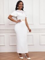 Novastelix 2025 Fashion Elastic Banquet Elegant Dress with Beaded Tulle Shawl Sleeves, Belted, Slim-Fitting, and Pencil Long Skirt - Image 2