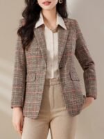 Novastelix Sleek Women's Tartan Plaid Blazer ?C Slim Fit, Crystal Button, Office Essential - Image 6
