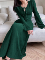 Novastelix Elegant lady's long-sleeved simple basic solid-color dress