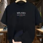 Novastelix Men's 100% pure cotton fashionable casual loose Italian style Milan letter printed round neck short sleeved T-shirt top - Image 18