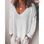Novastelix Fashion Summer New Women T-Shirt Solid Color Casual Versatile  Loose Tops V-Neck Blouses Long Sleeve Shirt Perspective Y2K Tops - Image 2
