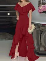 Novastelix Beauty style elegant V-neck ruffled irregular elegant dress - Image 7