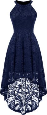 Novastelix Elegant Women's Halter Lace Hi-Lo Cocktail Dress - Perfect for Wedding Guests and Bridesmaids