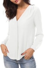 Novastelix Chic Women's V-Neck Ruffled Shoulder Chiffon Blouse - Stylish Button-Down for Business & Casual Wear - Image 3