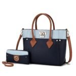 Novastelix Chic Brynlee Women's Navy Tote Bag & Wristlet Wallet Set - Trendy Crossbody Handbag by Mia K