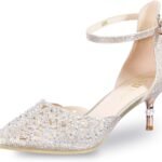 Novastelix Women's Candice Wedding Pumps with Rhinestones and Sequins - Low Kitten Heels Evening Shoes for Brides
