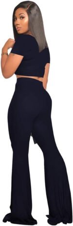 Novastelix Stylish 2-Piece Women's Workout Set - Sexy Crop Top & High-Waisted Flared Pants for Yoga & Sports - Image 2